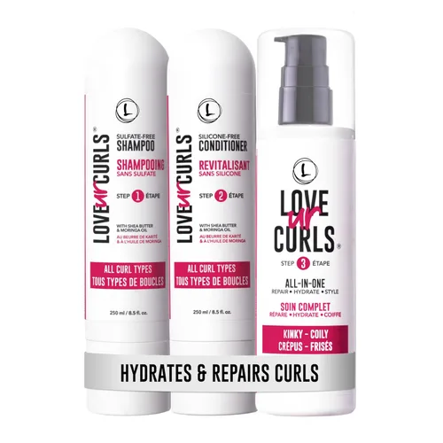 Love Ur Curls - Set de champú y acondicionador con rizador todo en uno para cabello rizado y rizado, sistema de 3 pasos para reparación e hidratación