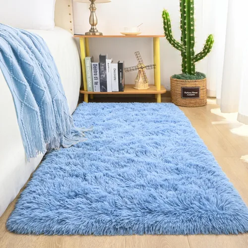 Miniatura 3 de Keeko Alfombras de Pasillo Pequeñas Azules para Dormitorio de Niños, Alfombra de Cabecera de Guardería 2x4 pies Alfombra Shag Bonita