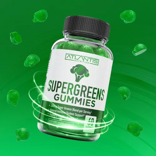 Miniatura 9 de Atlantis Nutrition Supergreens Gomitas - Suplemento diario de superalimentos verdes con espinacas, brócoli, moringa, remolacha, apio, té verde