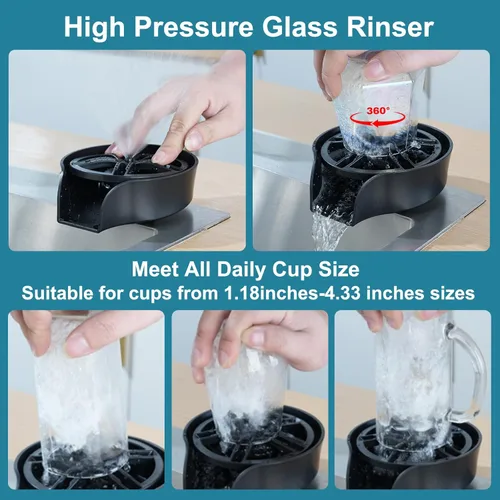 Miniatura 2 de Enjuagadora de vidrio para fregadero de cocina, enjuague de vidrio con rociador extraíble, grifo giratorio de alta presión de 360°, enjuague de Negro