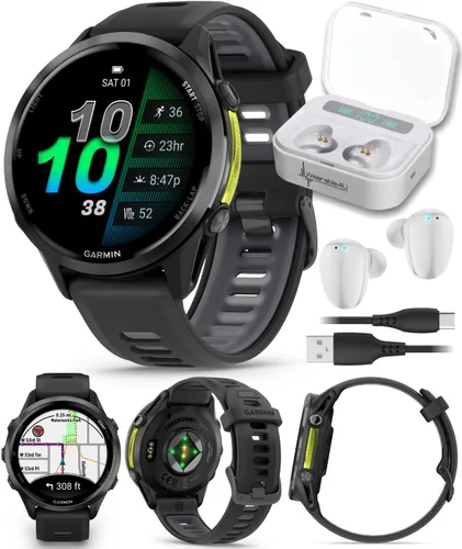 Miniatura 10 de Garmin Forerunner 955, reloj inteligente para correr con GPS, adaptado a triatletas, batería de larga duración, Whitestone con auriculares blancos
