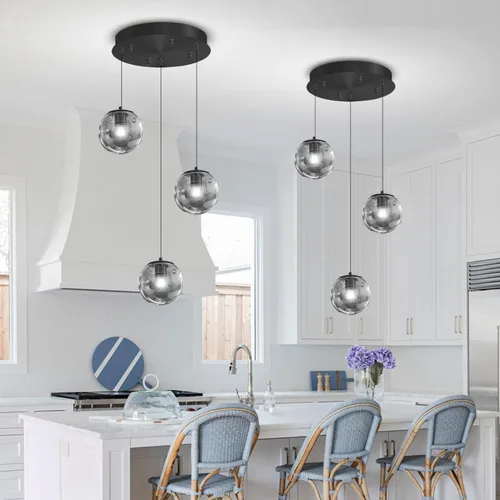 Miniatura 28 de ykolupty Escalera LED de 10 luces LED moderna con globo de cristal, lámpara colgante grande para techos altos, accesorios de iluminación de entrada