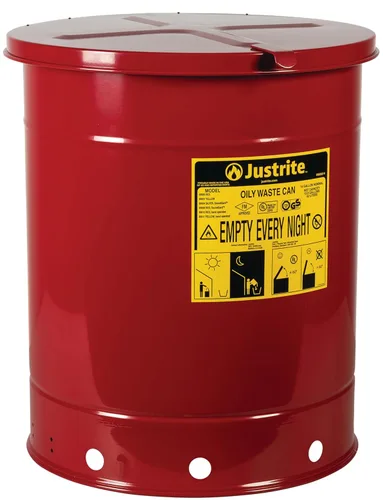 Miniatura 12 de Justrite Recipiente para desechos aceitosos de acero galvanizado de 10 galones, recipiente de seguridad metálico para trapos con aceite de 18 x 14