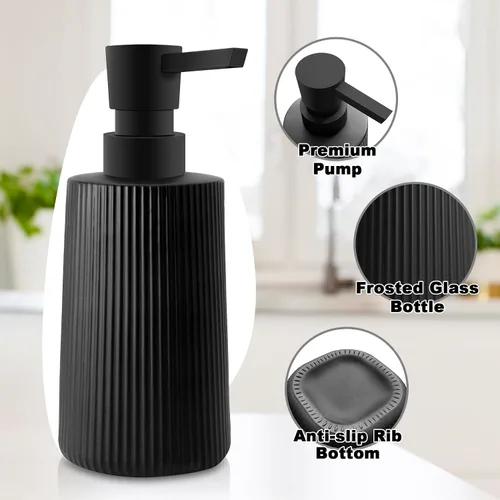 Miniatura 3 de Dispensador de Jabón de Vidrio para Baño, Dispensador de Jabón de 250ml/8.5oz para Cocina con Bomba, Dispensador de Jabón de Mano Estilo Rayas