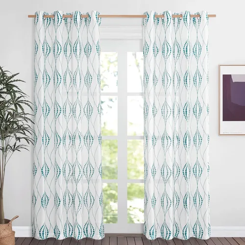 Miniatura 21 de NICETOWN Cortinas bohemias de lino transparente para sala de estar, cortinas semitransparentes de granja con patrón de rayas bohemias, cortinas Gris