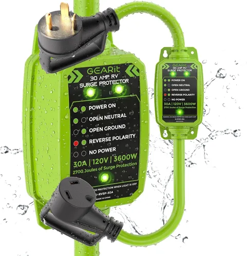 GEARit Protector contra sobretensiones RV de 30 amperios, analizador de circuitos, protector de voltaje/monitor con protección contra sobretensiones