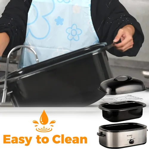 Miniatura 5 de Horno rostizador eléctrico, con tapa visible y autohumectante, grande, con descongelado y mantenimiento de calor, temperatura ajustable, bandeja