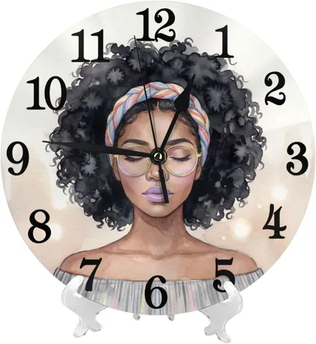 Miniatura 8 de African Black Woman Wall Clock Battery Operated Silent Round Clock Afro Girl Wall Decor for Home Office School, 9.8 Inch