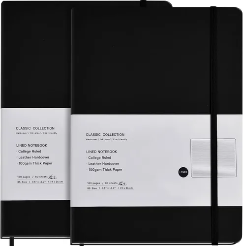 Coopay Paquete de 2 cuadernos B5, cuadernos clásicos con rayas universitarias, de tapa dura, para oficina, hogar, escuela, negocios, escritura y