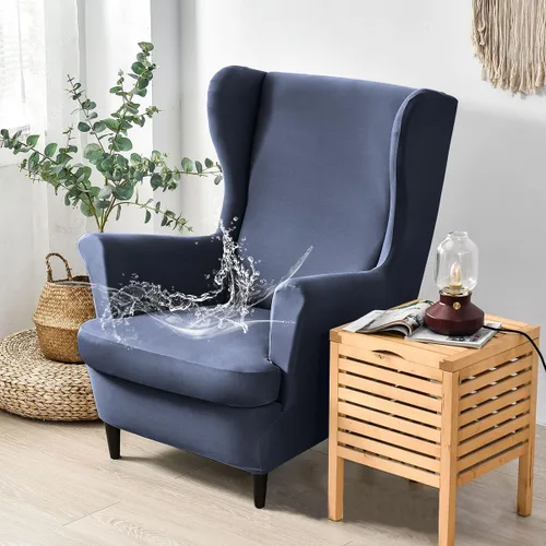 Miniatura 8 de Morbuy Funda impermeable para silla con respaldo de ala, fundas para silla con respaldo de ala, 2 piezas, lavables, elásticas, con brazos para sala