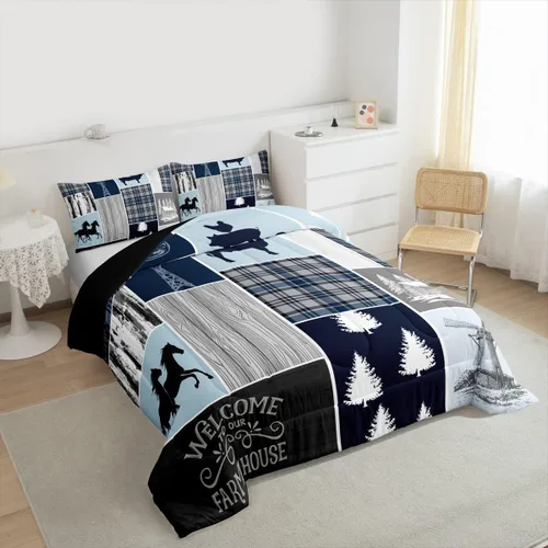 Miniatura 255 de Juego de edredón de oso y ciervo, tamaño individual, ropa de cama de animales salvajes de caza, colcha rústica de cabaña, casa de campo, cuadros