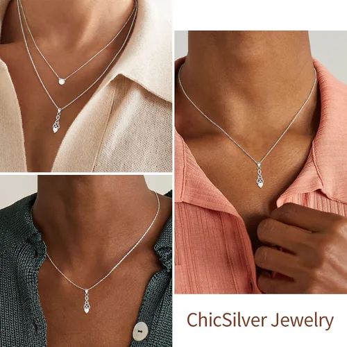 Miniatura 6 de ChicSilver Collar con colgante de nudo celta de plata de ley 925 con forma de corazón brillante de 18 pulgadas (con caja de regalo)