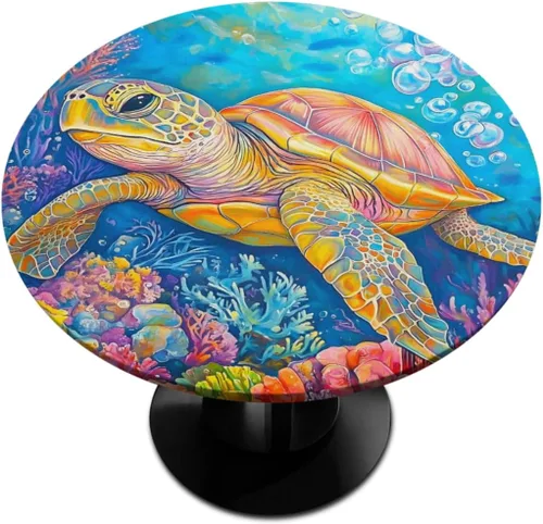 Miniatura 65 de Mantel Redondo con Elástico para Mesa de Playa, Diseño de Estrella de Mar, Cubierta de Mesa Circular, Impermeable, Lavable, de Poliéster, Pequeñas