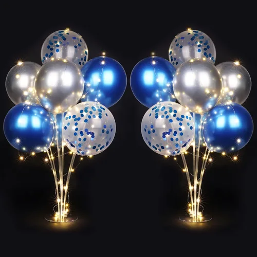 Miniatura 14 de Ainiv 15 globos de fiesta gruesos azules con cinta y confeti, globos metálicos de látex para baby showers, bodas, graduaciones y cumpleaños
