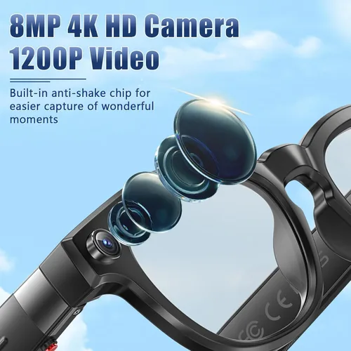 Miniatura 3 de Anteojos inteligentes AI mejorados con cámara de 8MP HD1080P, anteojos de video con cámara y audio - Anteojos de grabación de video con audio