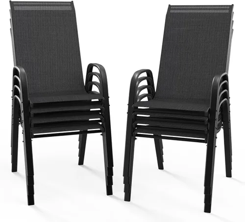 Miniatura 13 de VINGLI Juego de 2 sillas de patio – Sillas de comedor apilables para exteriores con cómodas sillas de respaldo alto y reposabrazos para césped