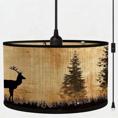 Miniatura 10 de Bioaqua - Lámpara colgante de bambú con cable enchufable (15 pies), lámpara colgante de macramé estilo bohemio con patrón, luces colgantes bohemias