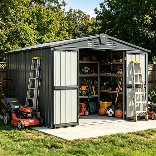 Miniatura 12 de Domi - Cobertizo de almacenamiento de 5 x 3 pies, cobertizos de metal y espacio libre con puerta con doble cerradura, cobertizo pequeño para jardín