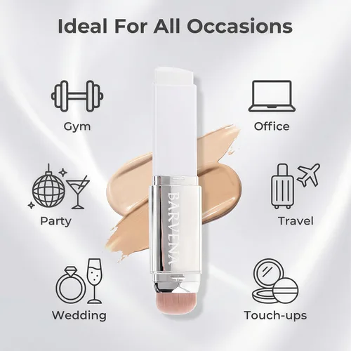 Miniatura 6 de Base en barra que cambia de color con brocha, 1 onza líquida, maquillaje autoajustable de cobertura completa para piel madura, viajes y retoques