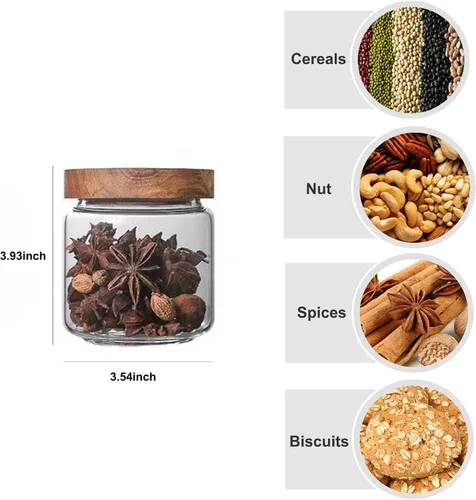 Miniatura 2 de Tarro de vidrio para dulces – Tarro de almacenamiento hermético de vidrio de cocina de 16 oz con tapa hermética de acacia, para condimentos