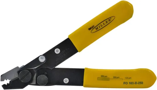 Miller Pelacables de fibra óptica de doble orificio serie FO 103-D para técnicos de trabajo, electricistas e instaladores, apertura en forma de V,