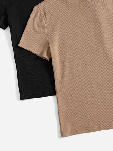 Miniatura 4 de Verdusa Paquete de 2 camisetas básicas de manga corta con cuello alto falso para mujer