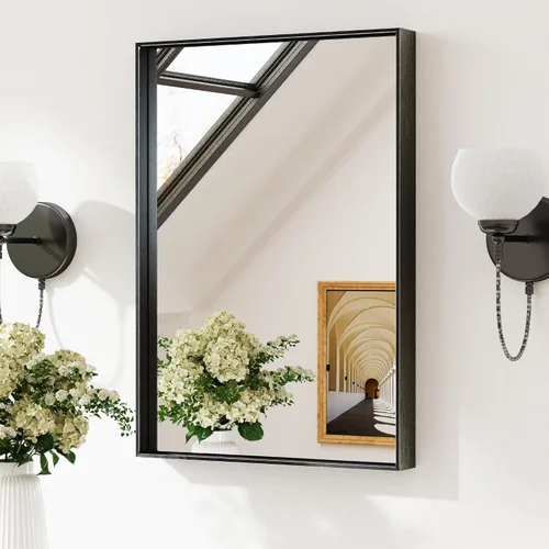Miniatura 34 de Keonjinn - Espejo rectangular con marco negro para baño de 40 x 30 pulgadas, espejo de pared para sobre el lavabo, espejos de tocador de metal