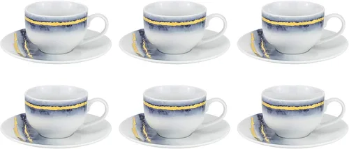 Miniatura 8 de Euro Porcelain Juego de comedor de mármol azul de 16 piezas, vajilla de porcelana fina con servicio de acento de placa de oro de 24 quilates para 4