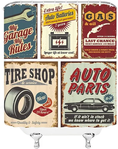 Miniatura 3 de Cortina de ducha para coche, estilo retro de los años 50, accesorios de coche antiguos, póster de reparación estadounidense, letra, decoración