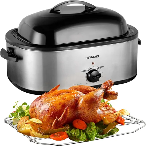 Miniatura 10 de Horno asador de 28 cuartos de galón, bandeja asadora eléctrica con tapa visible y de auto-rociado, horno asador eléctrico grande de acero inoxidable