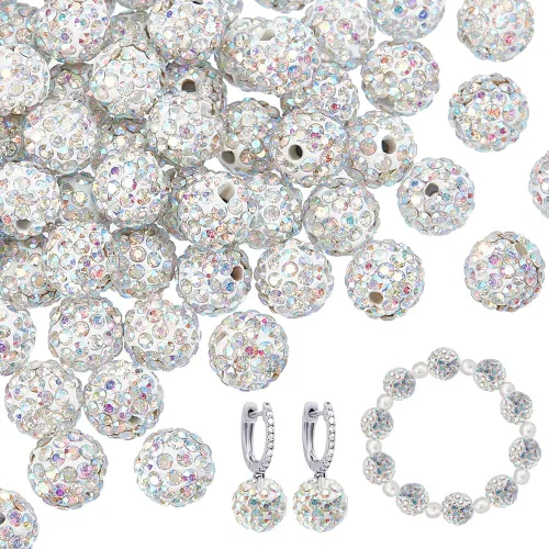 Miniatura 8 de PH PandaHall 100 cuentas de arcilla de hematita con diamantes de imitación negros de 0.394 pulgadas (0.394 in) – cristal de polímero pavimenta bola