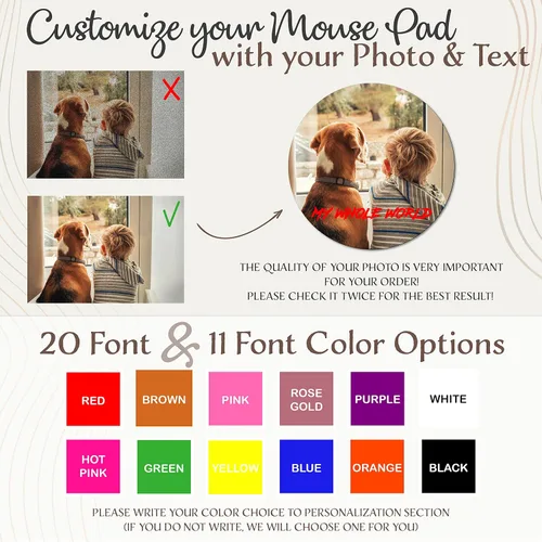 Miniatura 7 de Alfombrilla de mouse personalizada – Alfombrilla de mouse personalizada con foto, imagen y texto 4 formas y 20 fuentes Alfombrilla de mouse