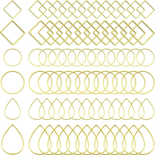 120 aros de aretes para la fabricación de joyas de bricolaje, hipoalergénicos con formas redondas, cuadradas, lágrimas, círculos, marco colgante de