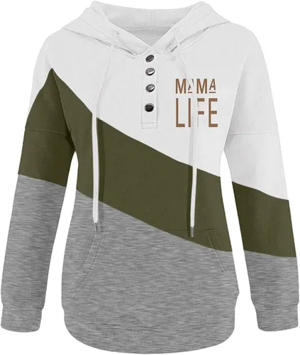 Miniatura 4 de BEUU - Sudadera con capucha con estampado de letras de mamá para mujer, casual, manga larga, con cordón, suéter con botones, 20210926-1-1, M