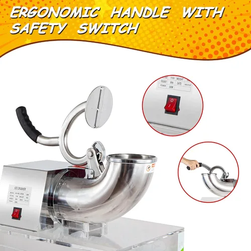 Miniatura 5 de VNN máquina de conos de nieve de 48L, máquina comercial de hielo rallado de 500LB/H, máquina eléctrica de afeitado de hielo de 300W, adecuada