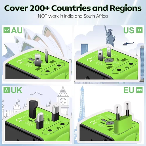 Miniatura 3 de JMFONE Adaptador de viaje internacional, 2 puertos USB-C y 2 puertos USB-A y enchufes de CA múltiples, adaptador de corriente universal en todo el 2