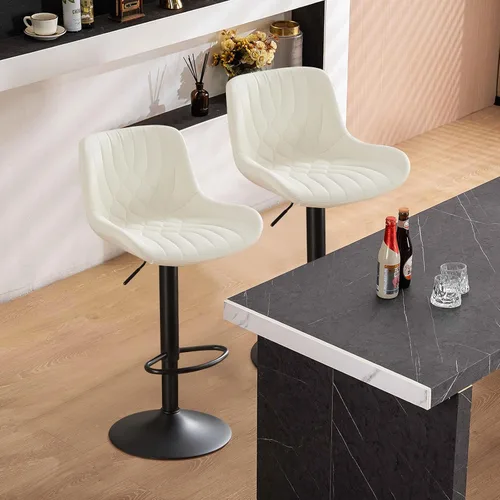 Miniatura 20 de Juego de 2 taburetes de bar modernos y giratorios ajustables con respaldo, asientos acolchados de piel sintética, sillas de isla de cocina para Gris