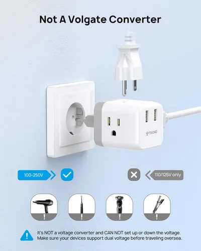 Miniatura 6 de TROND Adaptador de enchufe de viaje europeo - Convertidor de adaptador de corriente internacional para Europa con 3 tomacorrientes 2 USB, adaptador