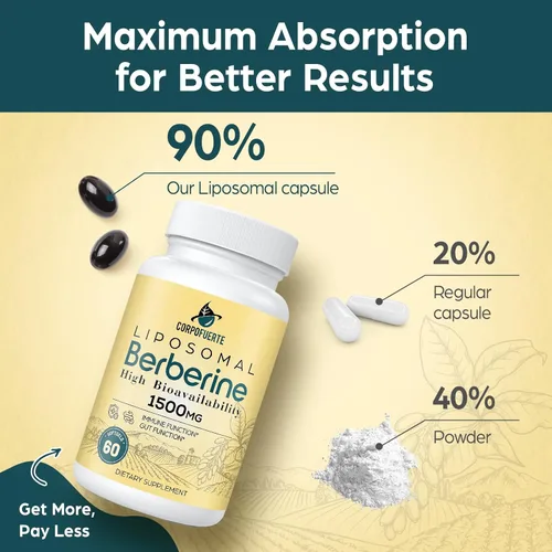 Miniatura 6 de Berberina Liposomal HCl 1500 mg - Suplemento de Berberina Activa AMPK - Respalda Equilibrio Corporal en Mujeres y Hombres - Puridad Testada por
