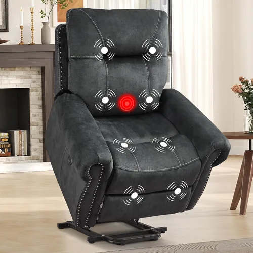 Miniatura 15 de EBELLO - Silla reclinable eléctrica con masaje y calor, sillón reclinable de tela suave para adultos, sofá reclinable individual acolchado, diseño
