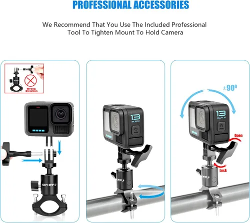 Miniatura 3 de Cabeza de bola cardán cámara bicicleta manillar montaje para Gopro Hero 13 12 11 10 9 8,360 grados giratorio aluminio bicicleta motocicleta montaje