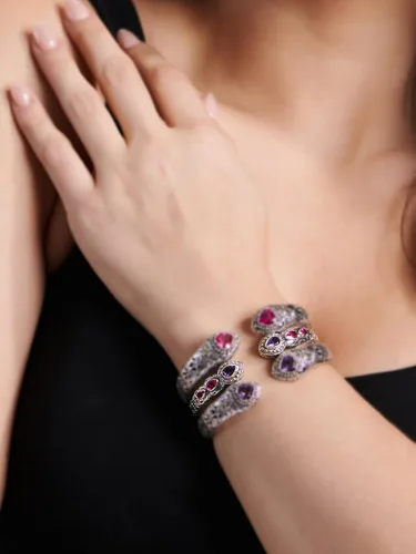 Miniatura 2 de Pulsera de plata de ley 925 y oro de 18 quilates con piedras preciosas de filigrana Bali