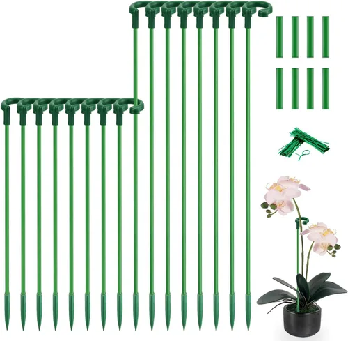Miniatura 12 de Estacas para Plantas de 17 Pulgadas y 11 Pulgadas SupKing Soporte para Plantas de Longitud Ajustable 16 Piezas Palo de Orquídea con Clips para Verde