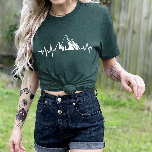 Miniatura 2 de Camiseta de manga corta con estampado de corazón para mujer, camiseta con estampado de corazón y estampado de corazón