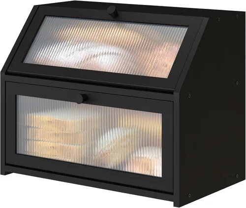 Miniatura 13 de Caja de pan extra grande negra para mostrador de cocina, caja de pan de bambú de doble capa grande, capacidad de almacenamiento de pan de madera