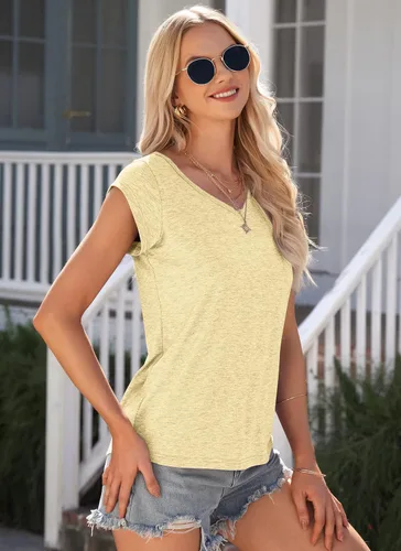 Miniatura 4 de AUSELILY Camiseta de manga casquillo para mujer, estilo casual, ajuste holgado