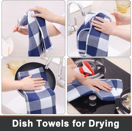 Miniatura 4 de Mordimy Toallas de cocina 100% algodón con tejido de gofre, 13 x 28 pulgadas, paños de cocina súper suaves y absorbentes para secar platos, paquete