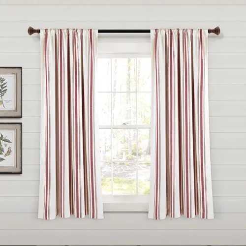 Miniatura 12 de Lush Decor Farmhouse Stripe - Par de paneles de cortinas de ventana de algodón reciclado ecológico teñido en hilo a rayas, 42" A x 63" L, Negro