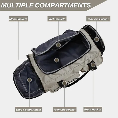 Miniatura 5 de Bolsa de gimnasio para hombres y mujeres, 65L de gran capacidad, bolsa de viaje 3 en 1, mochila convertible con compartimento para zapatos