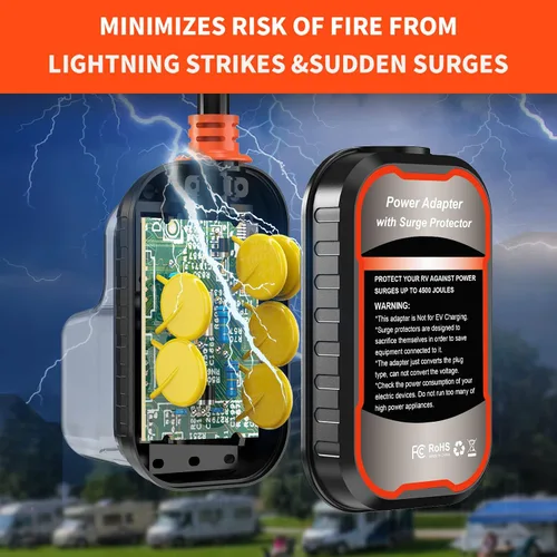 Miniatura 3 de EyGde Adaptador RV de 30 amperios a 50 amperios con protector de sobretensiones, NEMA TT-30P macho a enchufe hembra 14-50R, analizador de circuitos